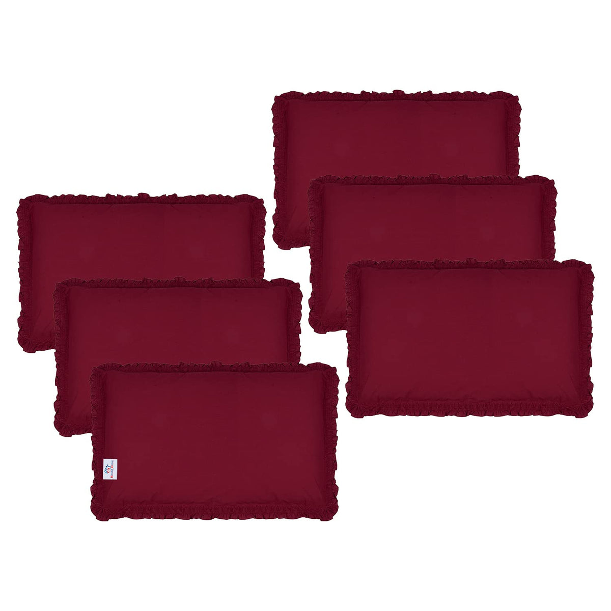 Heart Home Pillow Cover | Cotton Pillow Cover | Pillow Cover For Bedroom | Pleated Frill Border Long Crush Pillow Cover | Set of 6 | 20x30 Inch | Maroon