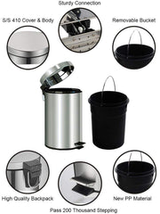 Kuber Industries Stainless Steel Plain Pedal Dustbin with Inner Bucket, 5 LTR (Silver)-KUBMART10367