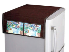 Kuber Industries Basket Design Velvet Fridge Top Cover, Protect for Scratches, Waterproof, Wear & Tear and Dust with 6 Utility Side Pockets (Brown)-HS_38_KUBMART21073, Standard (HS_38_KUBMART021073)