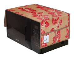 Kuber Industries Leaf Design PVC Microwave Oven Top Cover 20 Litre with Utility 4 Pockets (Gold) - CTKTC45656