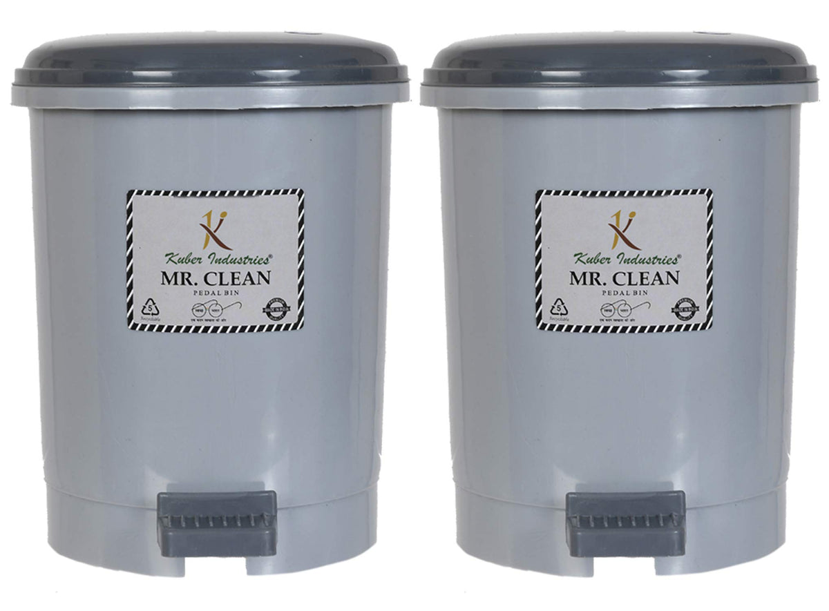 Kuber Industries 2.5 Liter Mini Desktop Plastic Dustbin With Lid|Small Dustbin For Kitchen, Office, Car|Tiny Garbage Trash Bin|Pack of 2 (Grey)