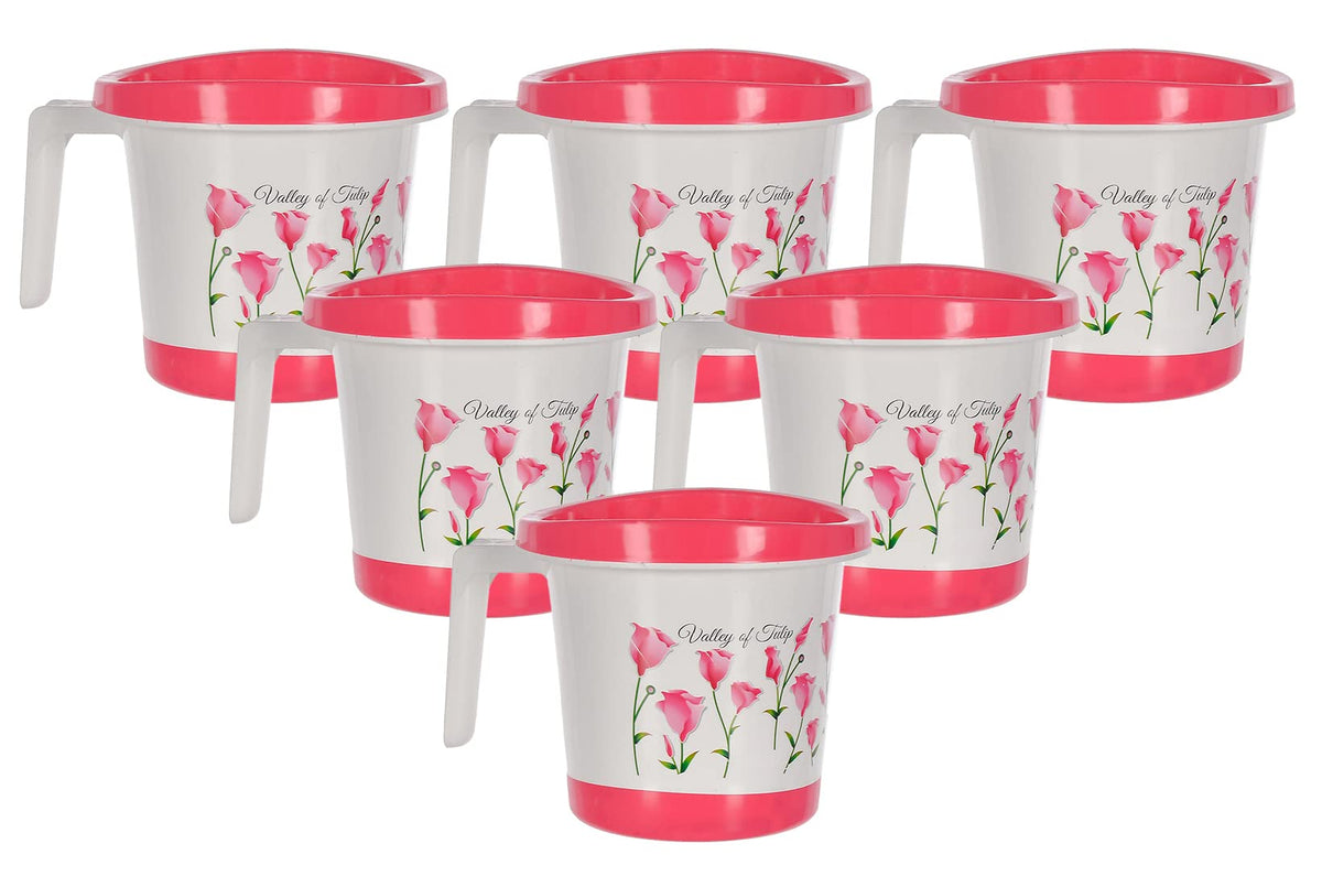 Heart Home Multiuses Leightweight, Unbreakable Strong Plastic Bathroom Mug 1 Litre- Pack of 6 (Pink)-46HH0168