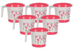 Heart Home Multiuses Leightweight, Unbreakable Strong Plastic Bathroom Mug 1 Litre- Pack of 6 (Pink)-46HH0168