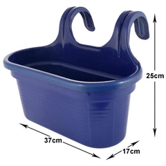 Kuber Industries Hanging Flower Pot|Double Hook Plant Container|Durable Plastic Glossy Finish Pots for Home|Balcony|Garden|12 Inch|Pack of 3 (Blue)