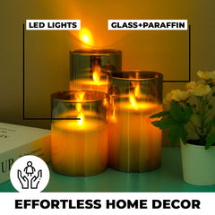 Kuber LED Candles for Home Decoration |Battey Operated Pillar Candle |Flameless Yellow Light| Diwali Lights for Home Decoration, Along with Other Festivities & Parties | Pack of 3