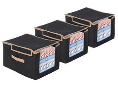 Kuber Industries Non-Woven Shirt Stacker With Handle & Lid Pack of 3 (Black)