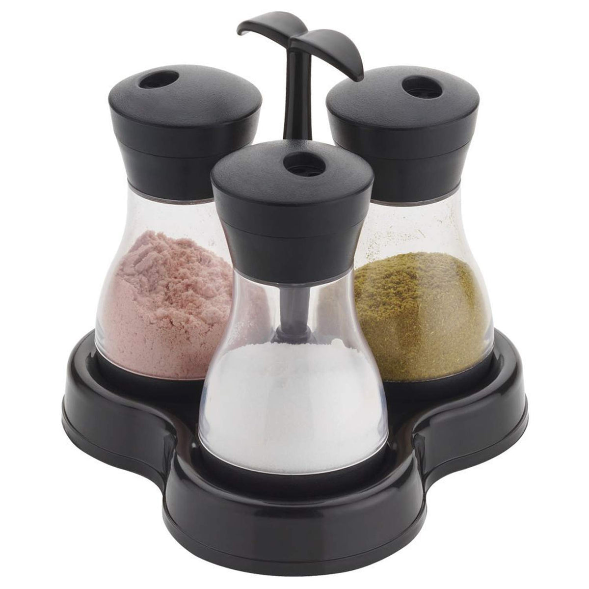 Heart Home Multipurpose Revolving Plastic Spice Container Salt & Pepper Shaker 3 Pieces Condiment Set (Black) - (CTHH014605)