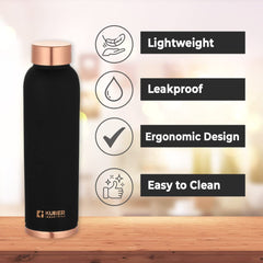 Kuber Industries Copper Water Bottle | BPA Free, Non Toxic | Leakproof, Durable & Lightweight | With Added Health Benefits of Copper | Ergonomic Design & Easy to Clean | Black | 950 ML (Pack of 1)