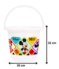 Heart Home Disney Mickey Minnie Print 2 Pieces Unbreakable Virgin Plastic Bathroom Bucket with Mug Set- White, (1 Pc 16 LTR Bucket & 1 Pc 500 ML Mug) -HS_35_HEARTHS17938