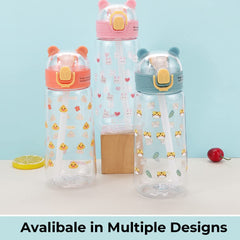 Heart Home Sipper Bottle with Straw for Kids | Teddy Tumbler Sipper Cup I Cute Water Bottle with Lid (Transparent)