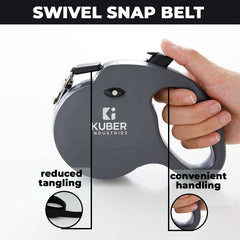 Kuber Industries Retractable Dog for Walking Jogging Training Leash for Small & Medium Dogs with Polyester Tape with Hand Grip and One Button Brake & Lock - Grey