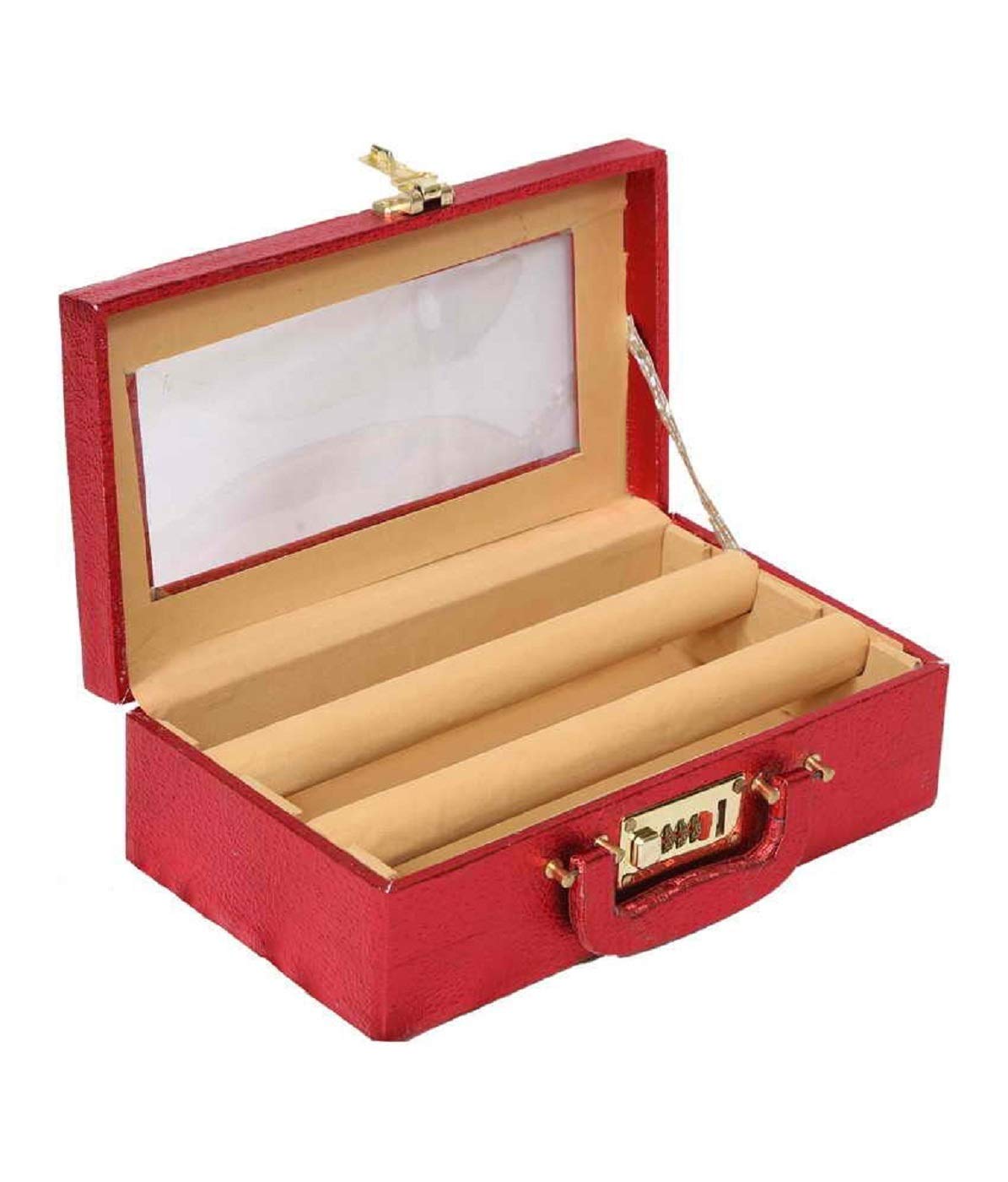 Kuber Industries Exclusive Wooden 1 Piece Two Rod Bangle Storage Box with Lock System (Maroon) -CTLTC38890