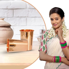 Kuber Industries Copper Drinking Serving Water Glasses Serveware Glass Tumbler (8 Pcs,Height-9 cm, Dia- 6 cm, 300 ml Each)