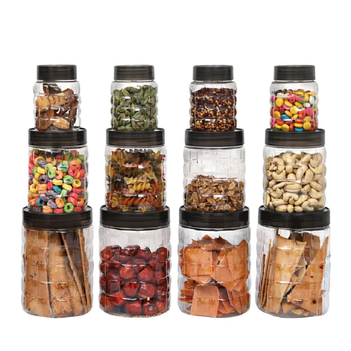 Kuber Industries Set of 12 Plastic Container Set | 1000ml, 500ml, 200ml I PET, Food Grade Plastic, 100% BPA Free | Airtight Container Set for Kitchen Storage |Small to Large, Transparent
