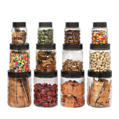 Kuber Industries Set of 12 Plastic Container Set | 1000ml, 500ml, 200ml I PET, Food Grade Plastic, 100% BPA Free | Airtight Container Set for Kitchen Storage |Small to Large, Transparent