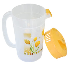 Kuber Industries Flower Printed Unbreakable Multipurpose Plastic Water Jug/Pitcher with Lid, 2.4 LTR. (Orange)-HS42KUBMART25245