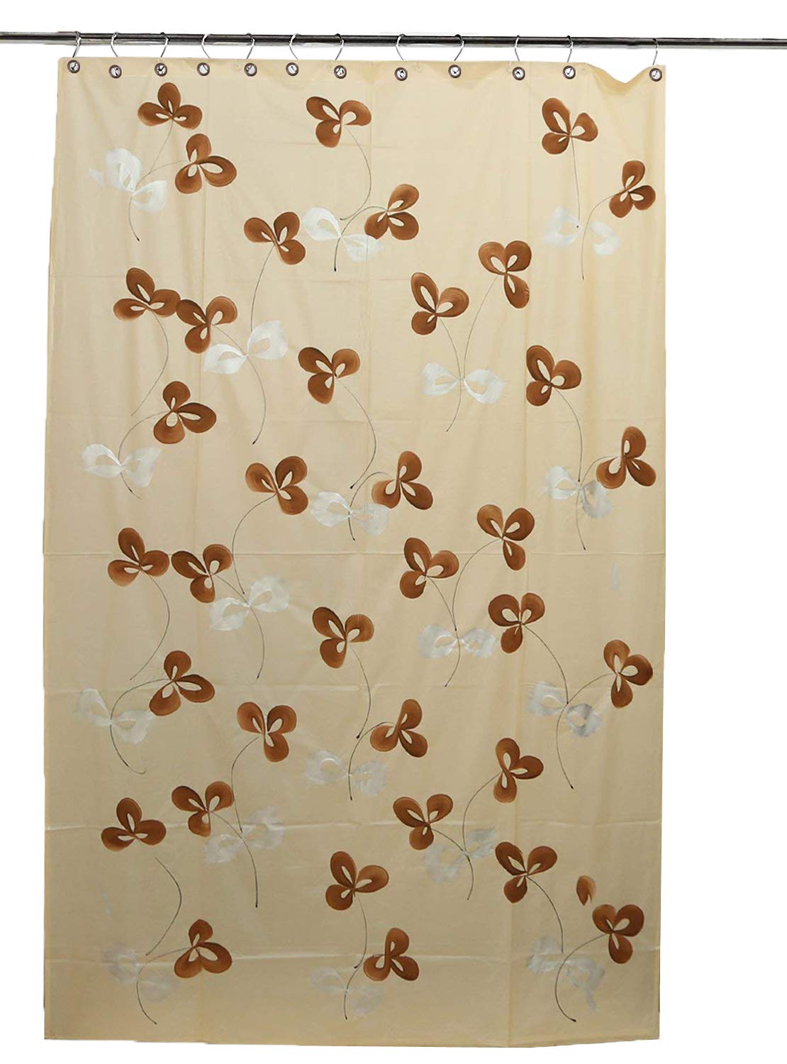 Kuber Industries Flower Design Waterproof PVC Shower Curtain with 8 Hooks 54 inch x 84 inch (Cream) CTKTC33747