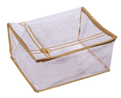 Kuber Industries Bow Design 7" inch Transparent PVC Saree Cover, Lahenga Cover, Gown Cover, Clothes Storage Bag/Organiser For Wardrobe With Golden Border (Set of 2,Gold)-HS_38_KUBMART21547