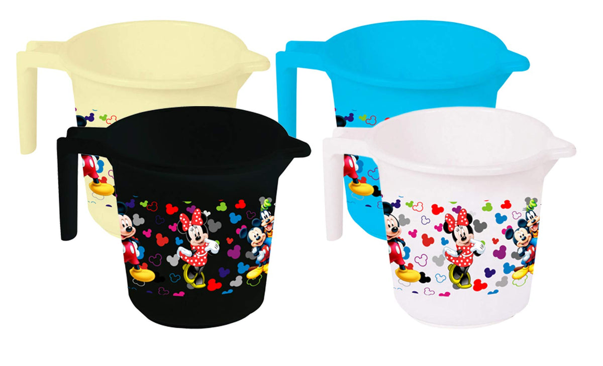 Kuber Industries Disney Team Mickey Print 4 Pieces Unbreakable Strong Plastic Bathroom Mug,500 ML (Cream & Blue & Black & White) -HS_35_KUBMARTS17155