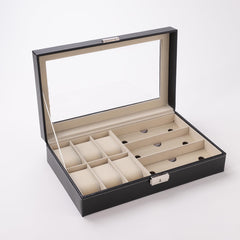 Kuber Industries 6 Slot Watch Storage Box With 3 Slot Glasses organizer|Black|