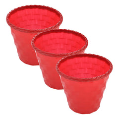 Kuber Industries Brick Flower Pot|Durable Plastic Flower Pots|Planters for Home Décor|Garden|Living Room|Balcony|6 Inch|Pack of 3 (Red)