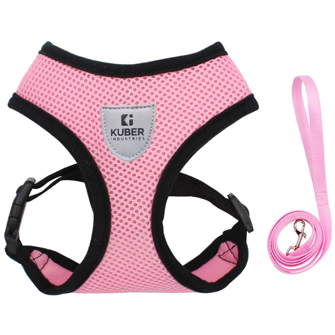 Kuber Industries Dog Harness With Adjustable Leash|Breathable Polyester Mesh|Large Size|HAT-818|Comfortable No-Pull Grip|Quick Release Buckles|Pink