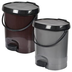 Heart Home Multiuses Plastic Pedal Dustbin, Waste Bin, Trash Can With Detachable Bucket, 10 Litre- Pack of 2 (Grey & Brown)-47HH0735