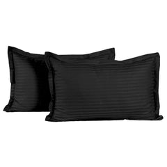 Kuber Industries 6 Pieces Cotton Luxurious Satin Striped Pillow Cover Set-17"x27" (Black) - CTKTC40338