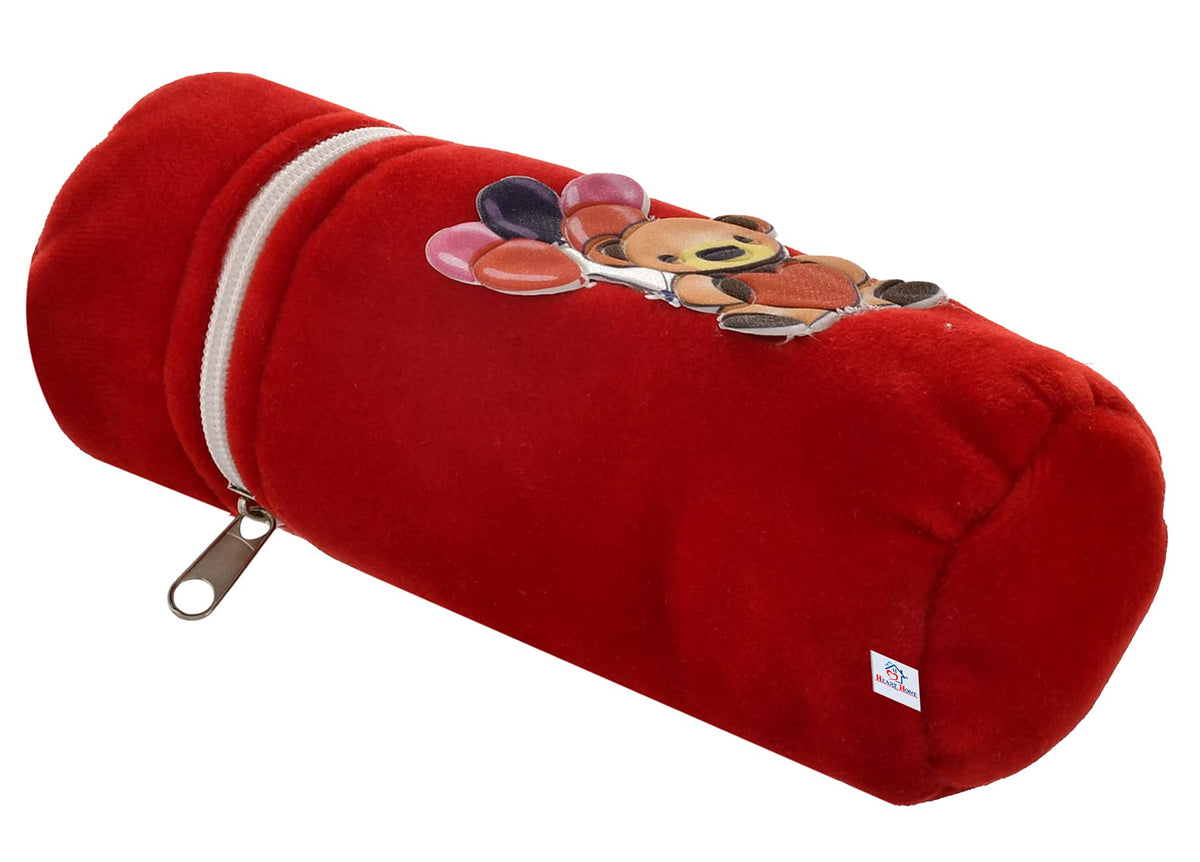 Heart Home Cartoon Printed Soft Velvet Stretchable Baby Feeding Bottle Cover With Easy to Hold Strap (Red)
