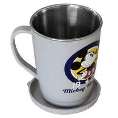Kuber Industries Disney Printed Food Grade BPA Free Tea/Coffee Mug for Coffee Tea Cocoa, Camping Mugs with Lid, Pack of 3 (Cream & Grey & Red), Standard
