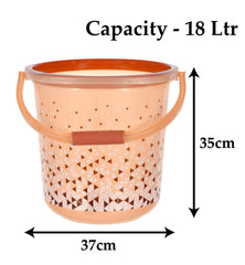 Kuber Industries Plastic Triangle Print Bucket for Home & Bathing with Handle 18 LTR Pack of 2 (Black & Brown) 54KM3938