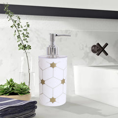 Kuber Industries Liquid Soap Dispenser|Star Print Plastic Empty Bathroom Sanitizer|Lotion|Shampoo Dispenser Bottle,300 ML (White)