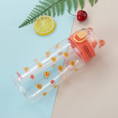 Kuber Industries Kuber Sipper Bottle With Straw For Kids | Teddy Tumbler Sipper Cup I Cute Water Bottle With Lid | Food Grade Plastic | One Click Open | Leak Proof, Bpa Free | 550 Ml(Transparent)