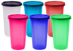 Kuber Industries Virgin Plastic Big Everyday Big Glass 6 Piece Tumbler/Airtight Container Leakproof Storage with Lid 500ml (Multi)-CTKTC042547