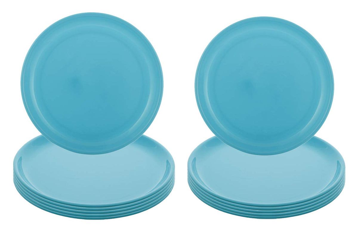 Kuber Industries 12 Pieces Unbreakable Round Plastic Microwave Safe Dinner Plates (Green) - CTKTC034610