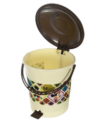 Kuber Industries Multiuses Mickey Mouse Print Plastic Dustbin For Home, Kitchen, Office, Bathroom With Swing Lid 10 Litre Pack of 2 (Cream) 52KM3975