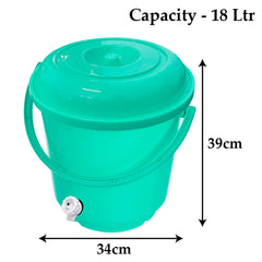 Kuber Industries Multipurposes Plastic Bucket with Lid & Tap System for Home Cleaning & Save Water, 18Ltr. Pack of 2 (Green)