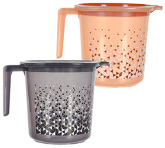 Kuber Industries Tinted Print Multiuses Lightweight, Unbreakable Plastic Bathroom Mug 1.5 Litre Pack of 2 (Beige & Black)-46KM0244