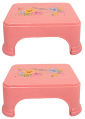 Kuber Industries Floral 2 Piece Plastic Bathroom Stool Set, Pink