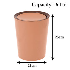 Kuber Industries Swinging Lid Dustbin|Plastic Garbage Waste Bin|Trash Can for Living Room|Kitchen|Office|6 Litre|Pack of 2 (Coffee)
