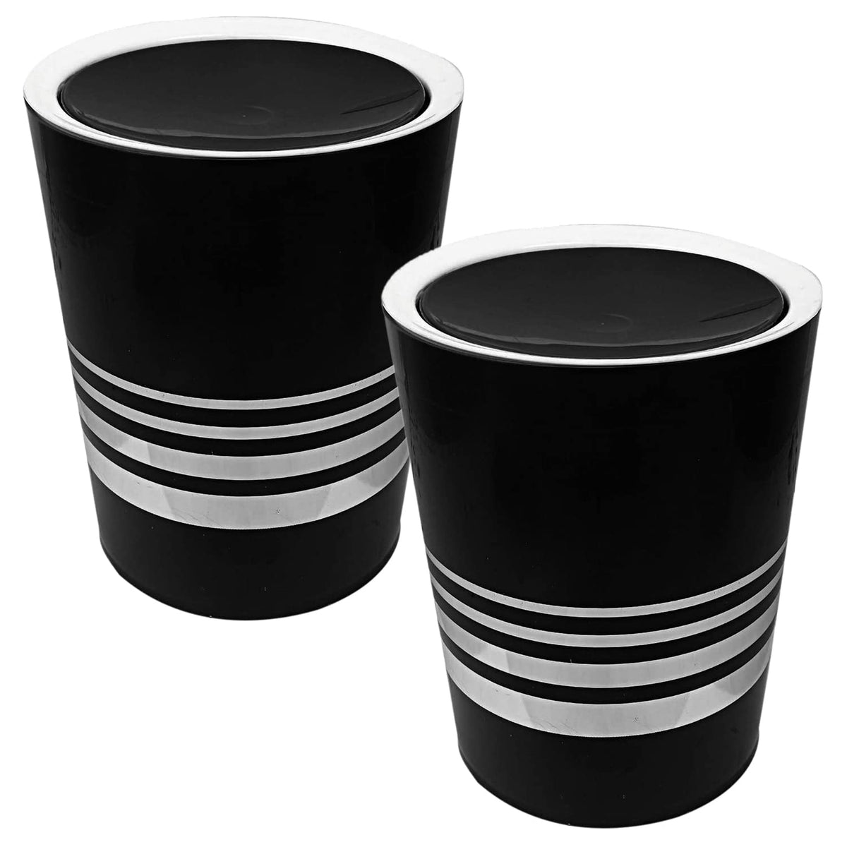 Heart Home Plastic Dustbin/Wastebin With Swing Lid, 7 Liter- Pack of 2 (Black)-47HH0807