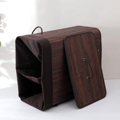 Kuber Industries Bamboo Basket With Lid|Foldable Laundry Basket For Clothes|Durable Rope Handles & Removable Bag (Dark Brown)
