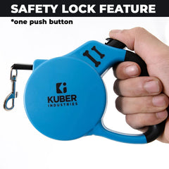 Retractable Dog Leash|One Button Break with Safety Lock (Blue), Dog Chest Harness with Nylon Leash I Adjustable, Reflective I Easy Control Dog Chest Belt I (Large, Blue)