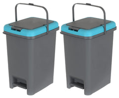 Kuber Industries 10 Ltr Plastic Push & Pedale Dustbin For Home, Kitchen, Office And Bathroom Garbage With Lid & Handle,Set of 2 (Grey & Blue)