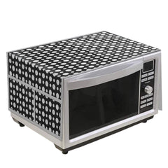 Heart Home Dot Printed PVC Microwave Oven Top Dust Oil Proof Cover, Protective Cover with 4 Utility Pockets (Black)