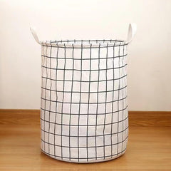 Kuber Industries Foldable Storage Basket|Round Toy Storage Bin|Side Grab Handle|Wardrobe, Closet Organizer (White)