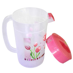 Heart Home Flower Printed Unbreakable Multipurpose Plastic Water Jug/Pitcher with Lid, 2.4 LTR.- Pack of 3 (Pink)-HS42KUBMART25233