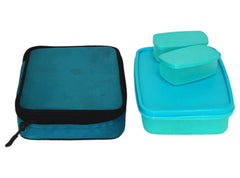Heart Home Plastic Compact Lunch Box with 2 Containers & Cover (Green)-50HH01221