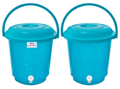 Heart Home Multipurposes Plastic Bucket with Lid & Tap System for Home Cleaning & Save Water, 18Ltr. Pack of 2 (Blue) 52HH3900