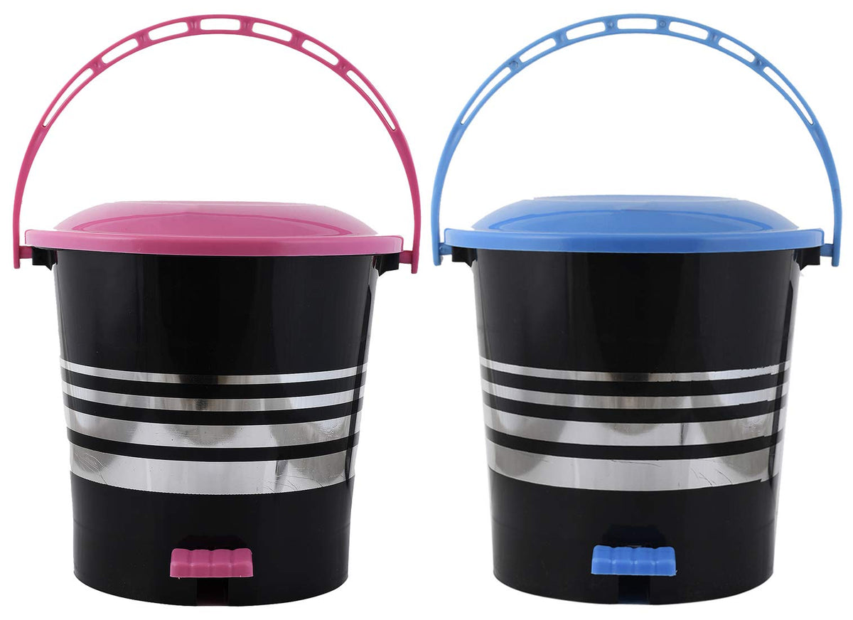 Kuber Industries 2 Pieces Plastic Dustbin Garbage Bin with Handle, 10 litres (Pink & Blue) -CTKTC043113